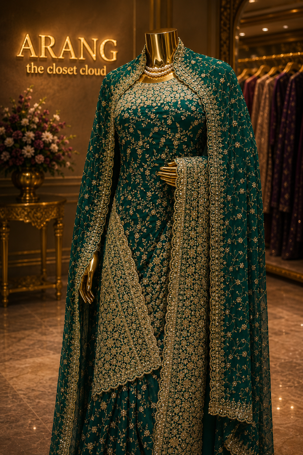 "The Persian Green" Premium Designer Saree with Veil