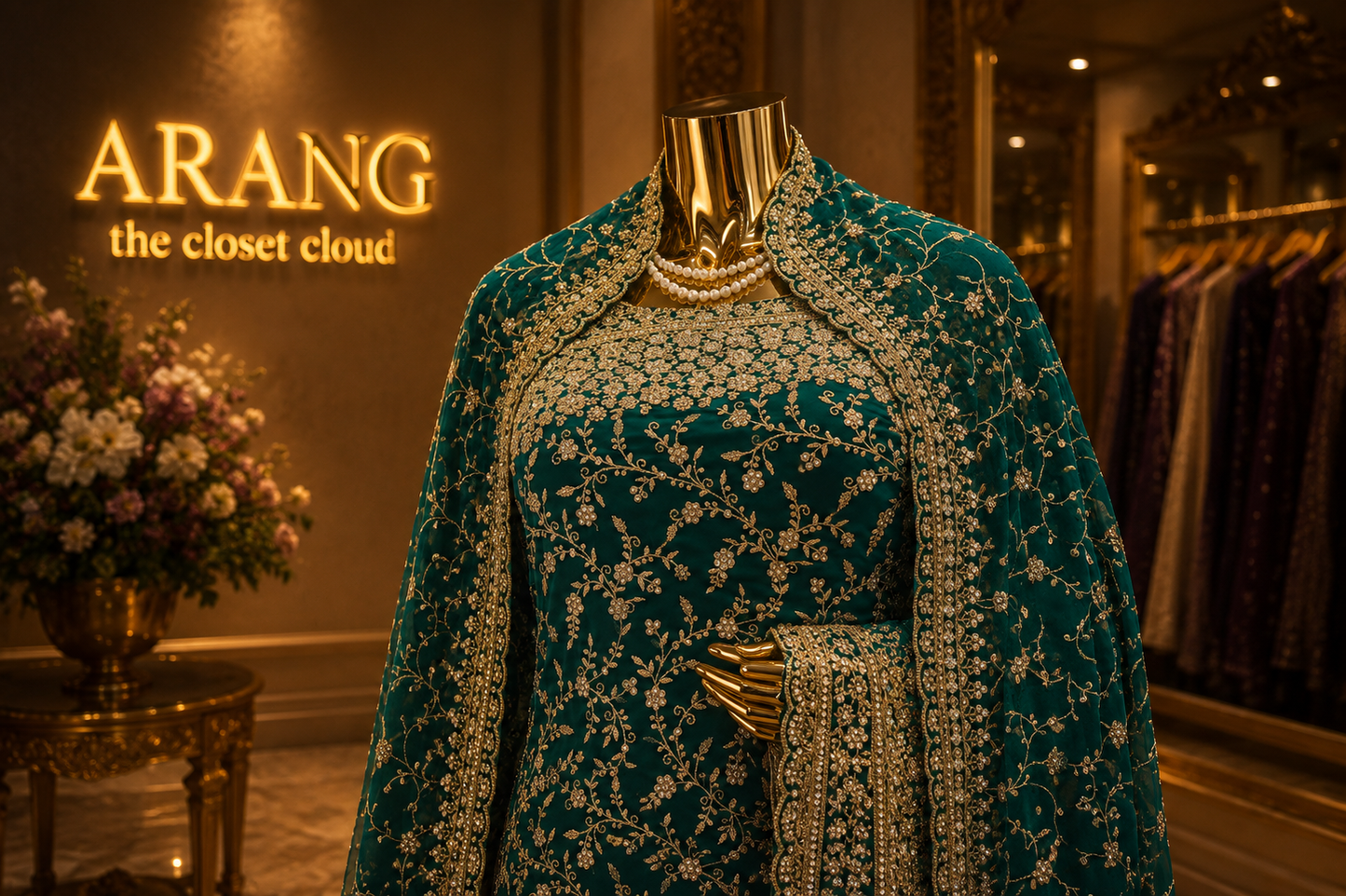 "The Persian Green" Premium Designer Saree with Veil