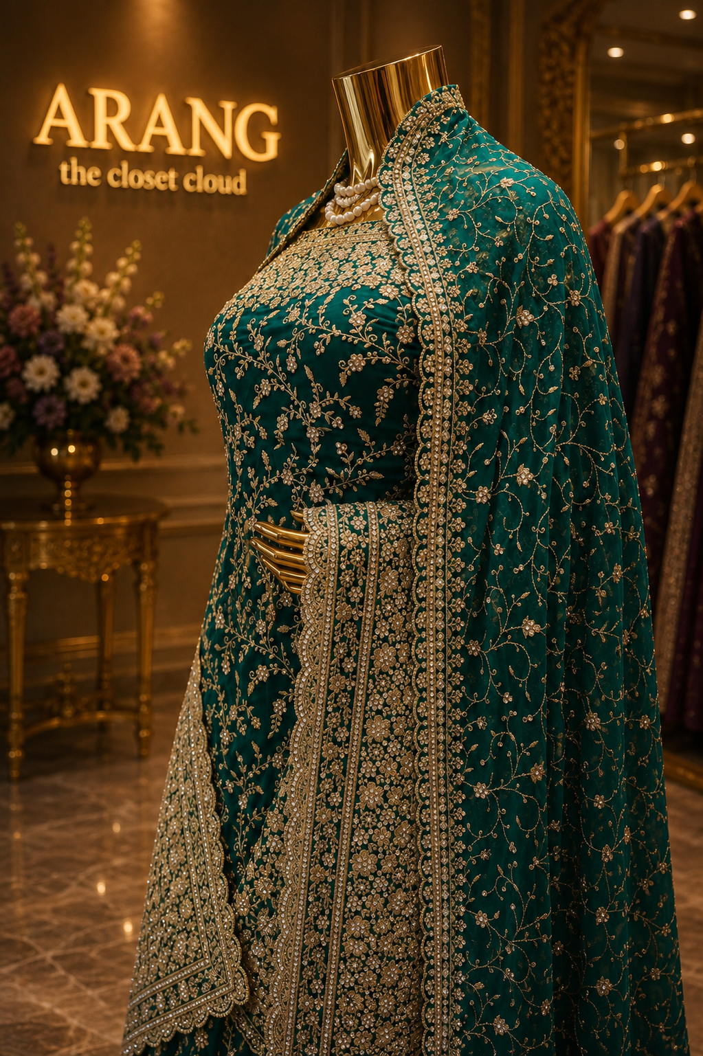 "The Persian Green" Premium Designer Saree with Veil