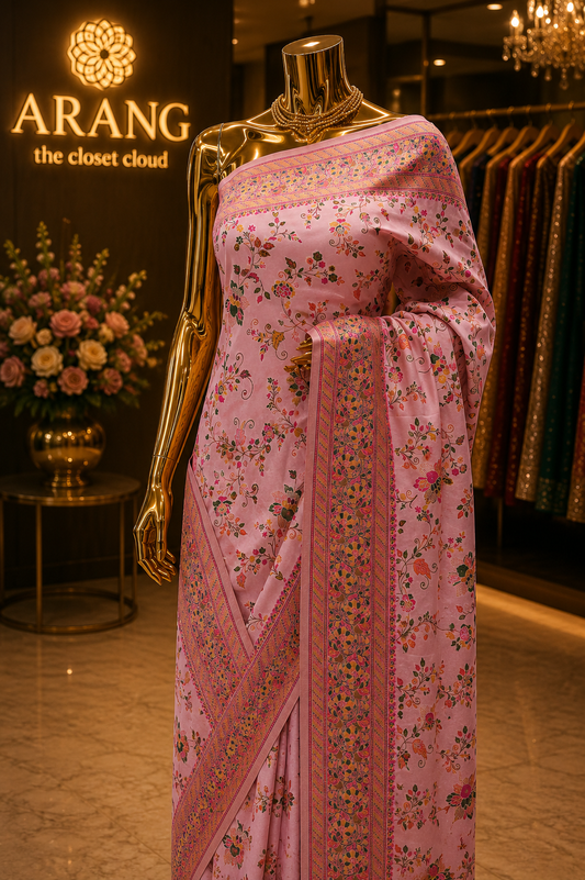 “The Elegant Candy Pink” Premium Kashmiri Pashmina Silk Saree