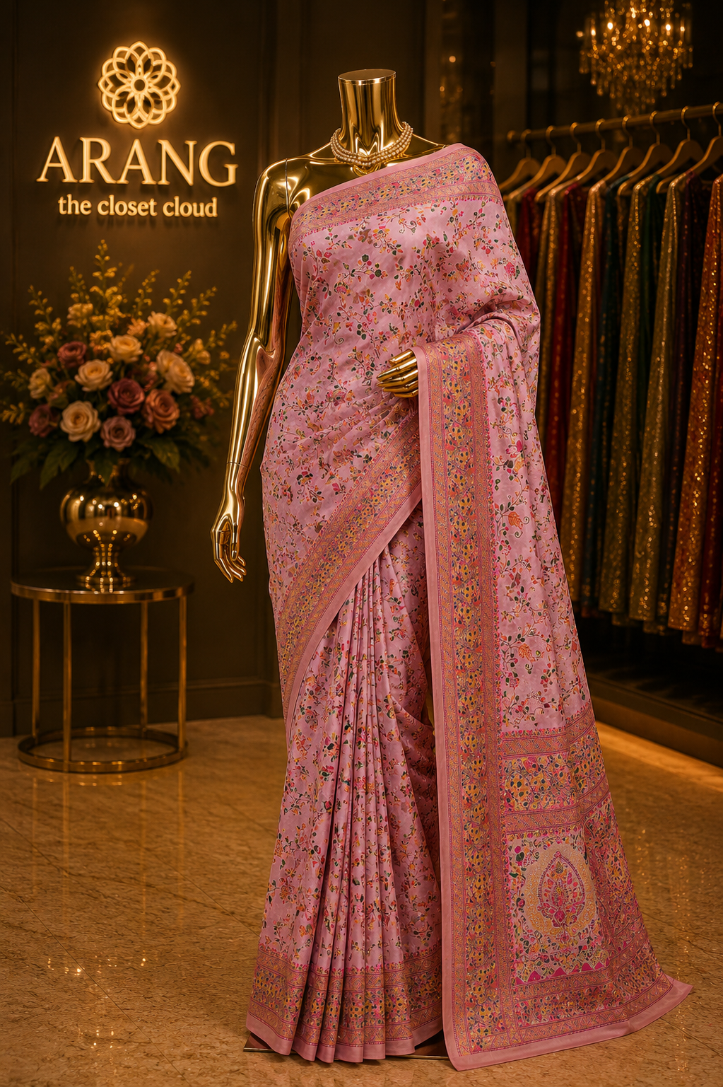 “The Elegant Candy Pink” Premium Kashmiri Pashmina Silk Saree