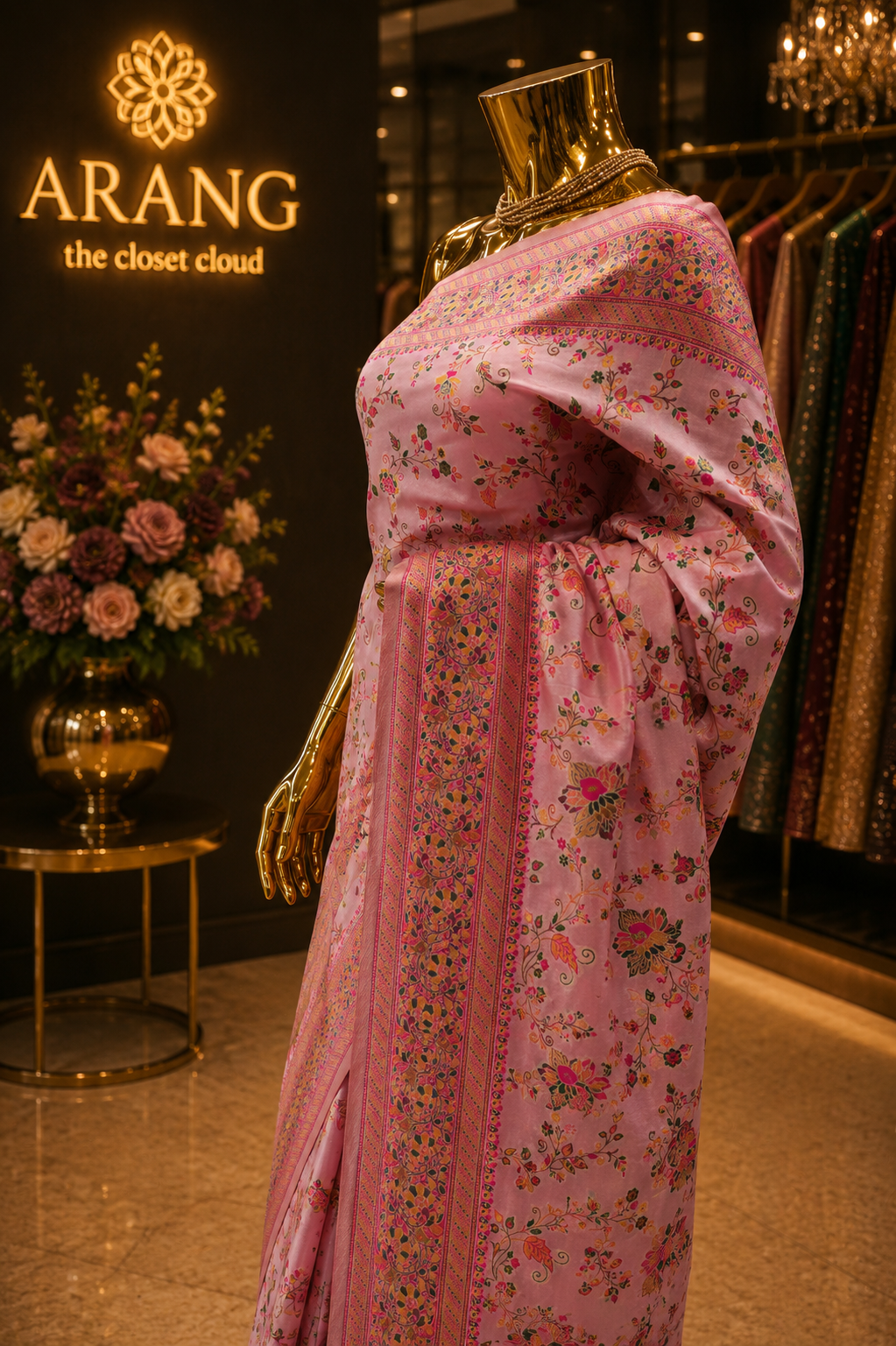 “The Elegant Candy Pink” Premium Kashmiri Pashmina Silk Saree