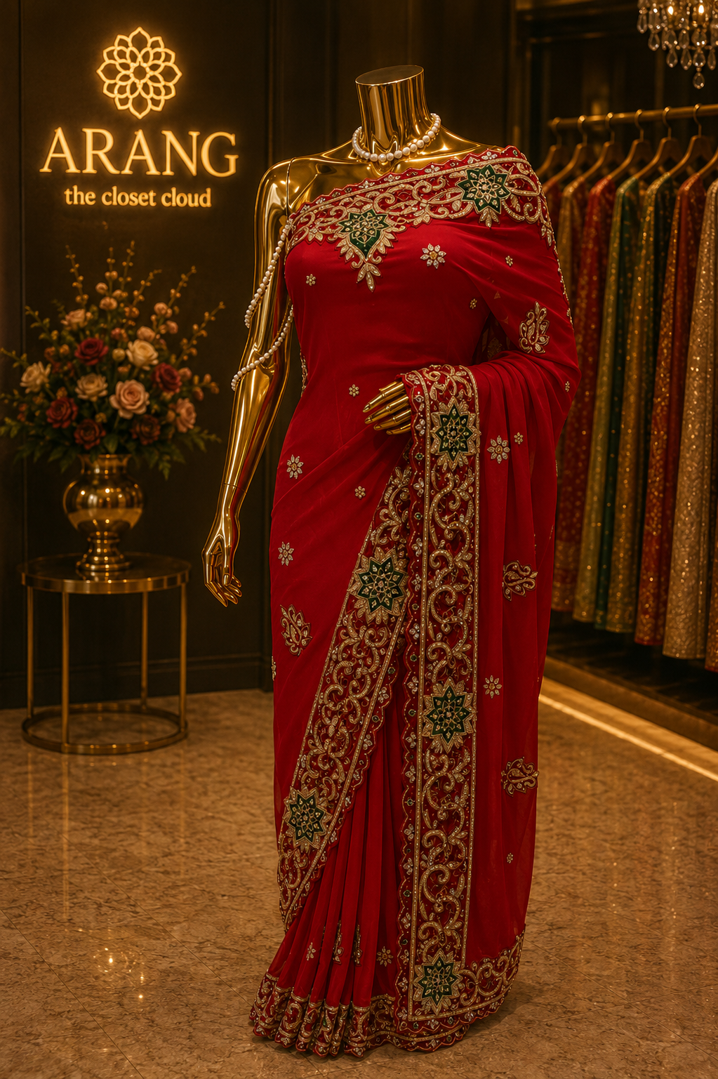 "The Persian Red" Premium Zardozi Handcrafted Saree