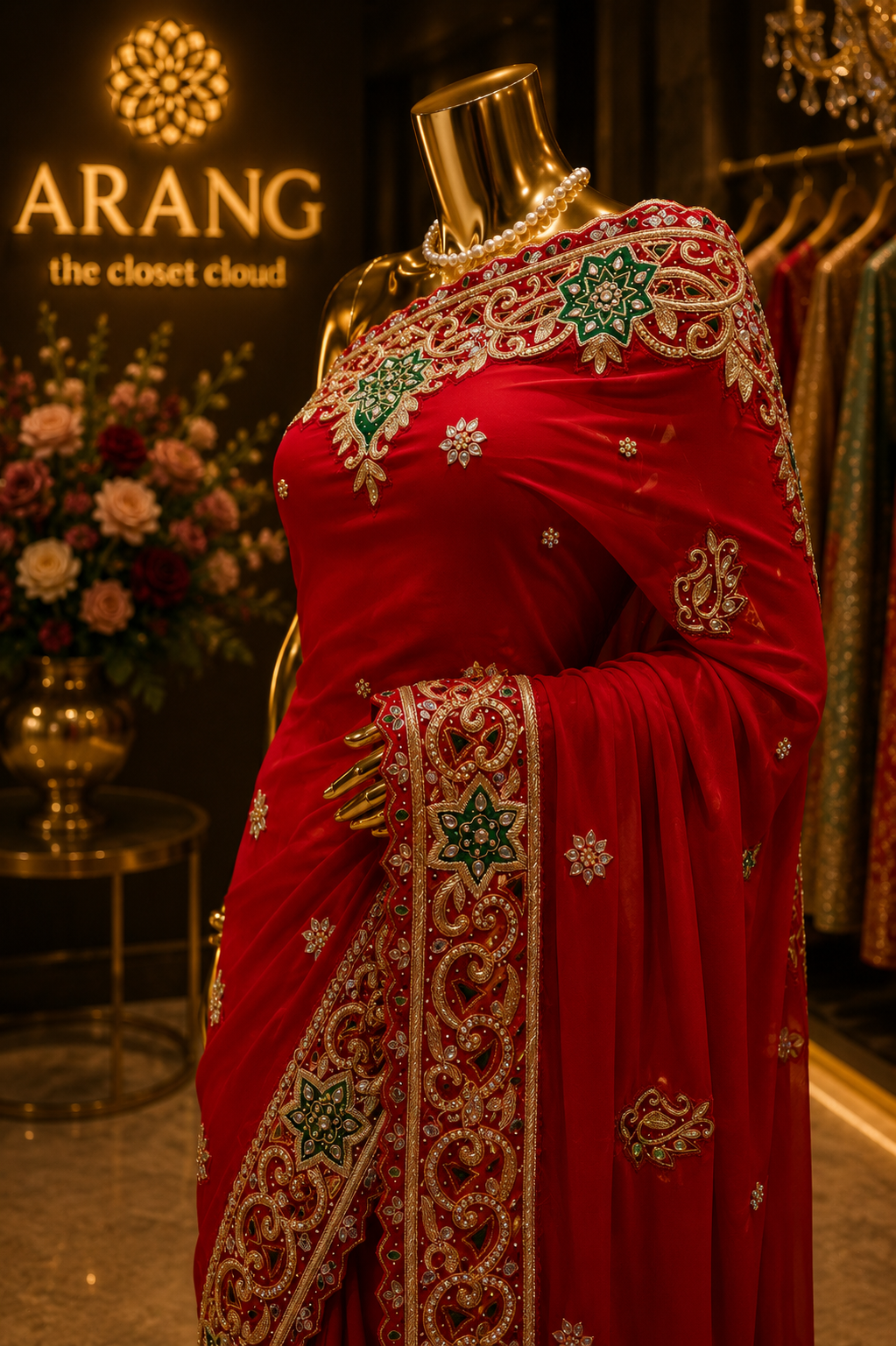 "The Persian Red" Premium Zardozi Handcrafted Saree