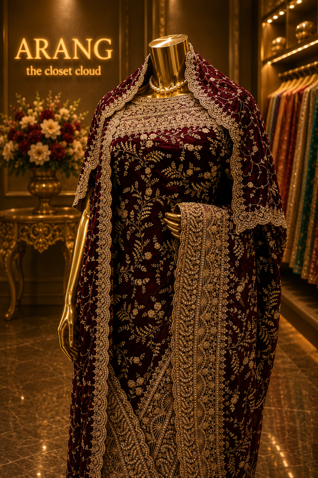 "The Royal Deep Wine" Designer Saree with Veil