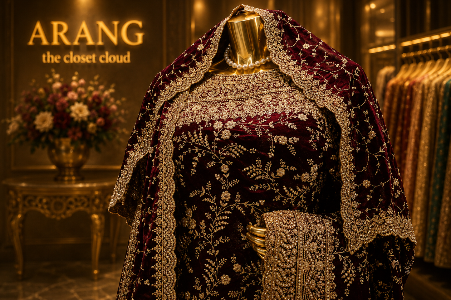 "The Royal Deep Wine" Designer Saree with Veil