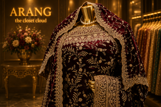 "The Royal Deep Wine" Designer Saree with Veil