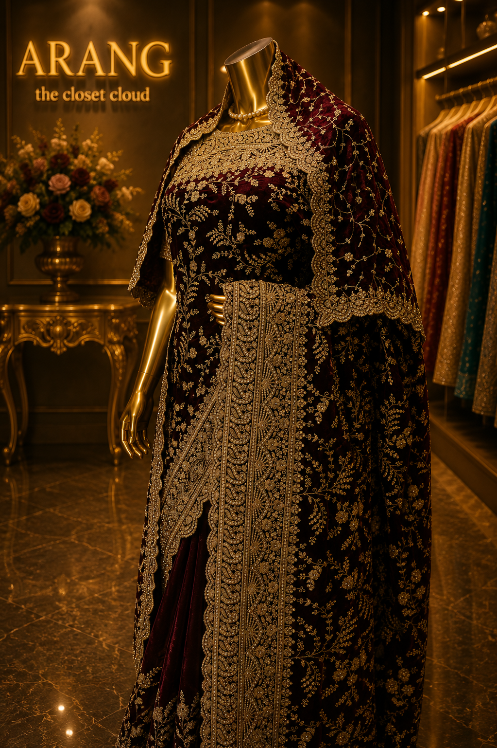 "The Royal Deep Wine" Designer Saree with Veil