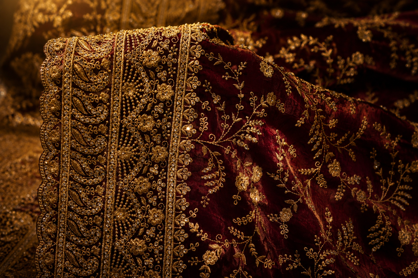 "The Royal Deep Wine" Designer Saree with Veil