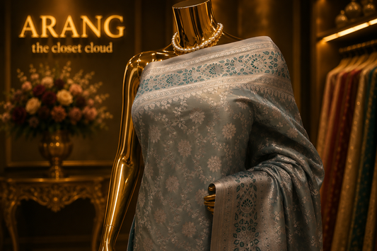 "The Metallic-Sheen Pastel Green" Premium Banarasi Silk Saree