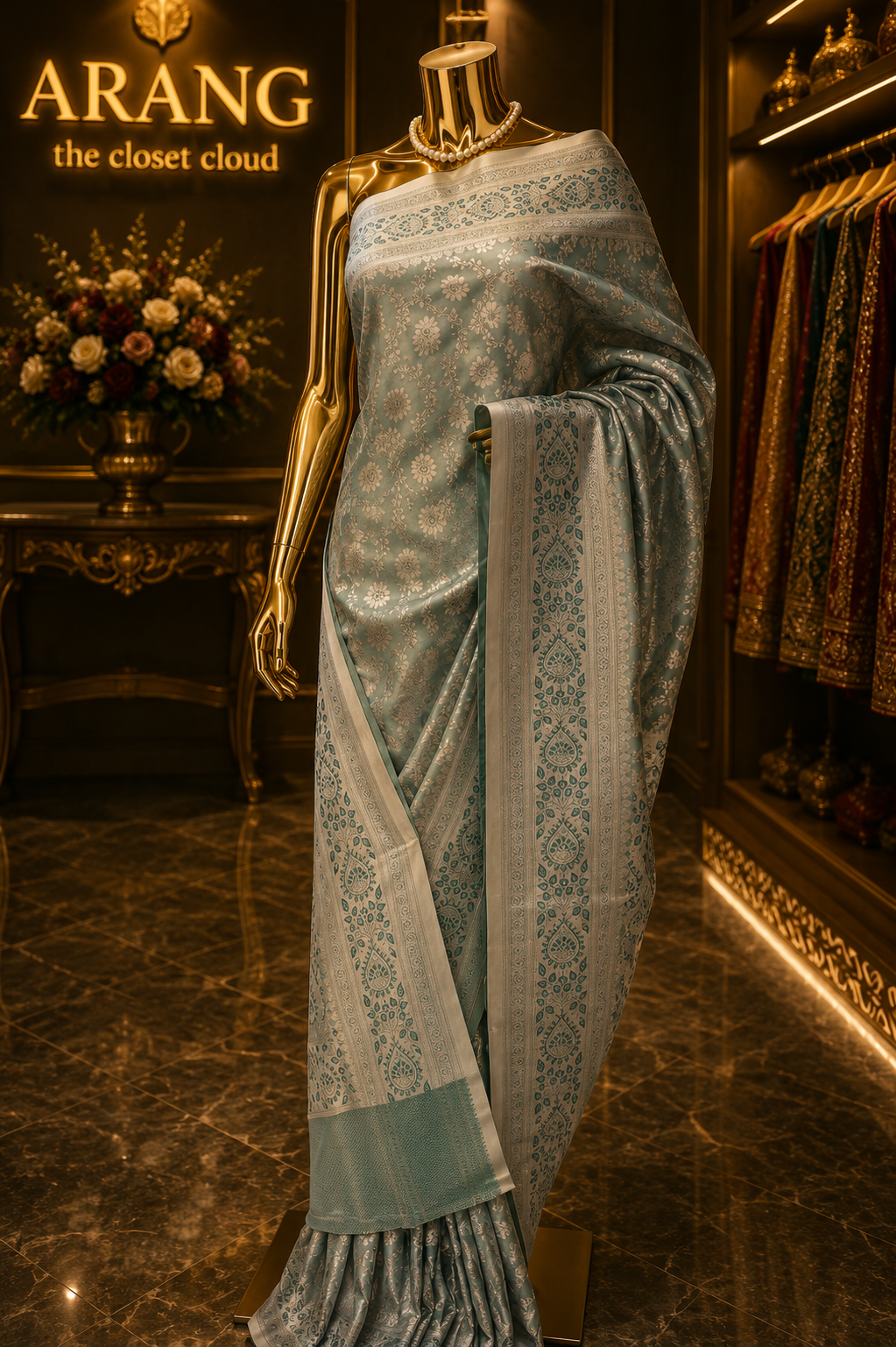 "The Metallic-Sheen Pastel Green" Premium Banarasi Silk Saree