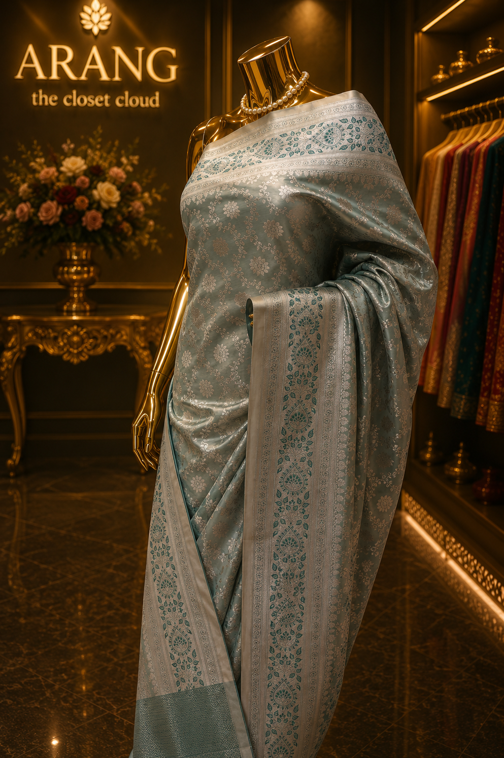 "The Metallic-Sheen Pastel Green" Premium Banarasi Silk Saree