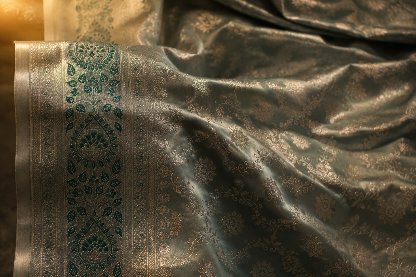 "The Metallic-Sheen Pastel Green" Premium Banarasi Silk Saree