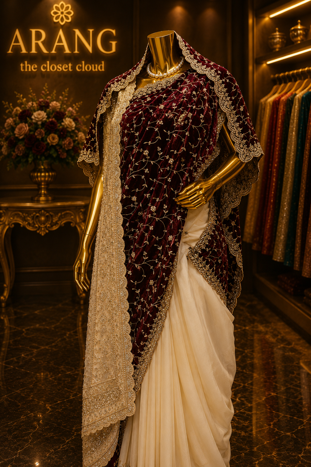 “The True White Duet” Premium Designer Saree With Veil