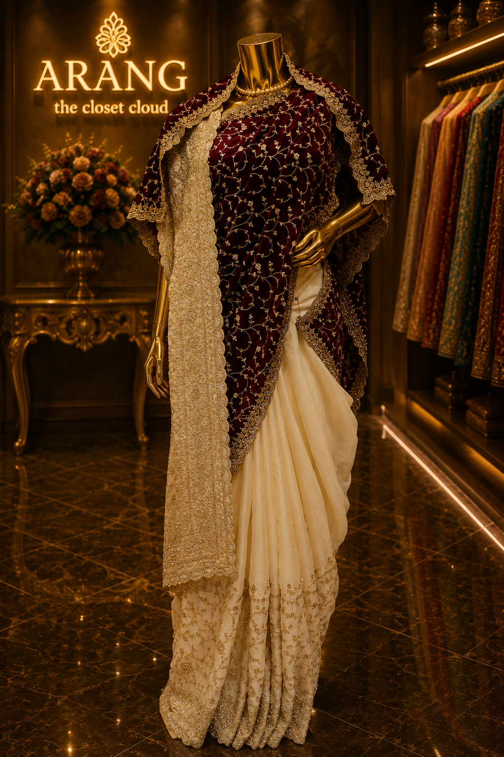 “The True White Duet” Premium Designer Saree With Veil