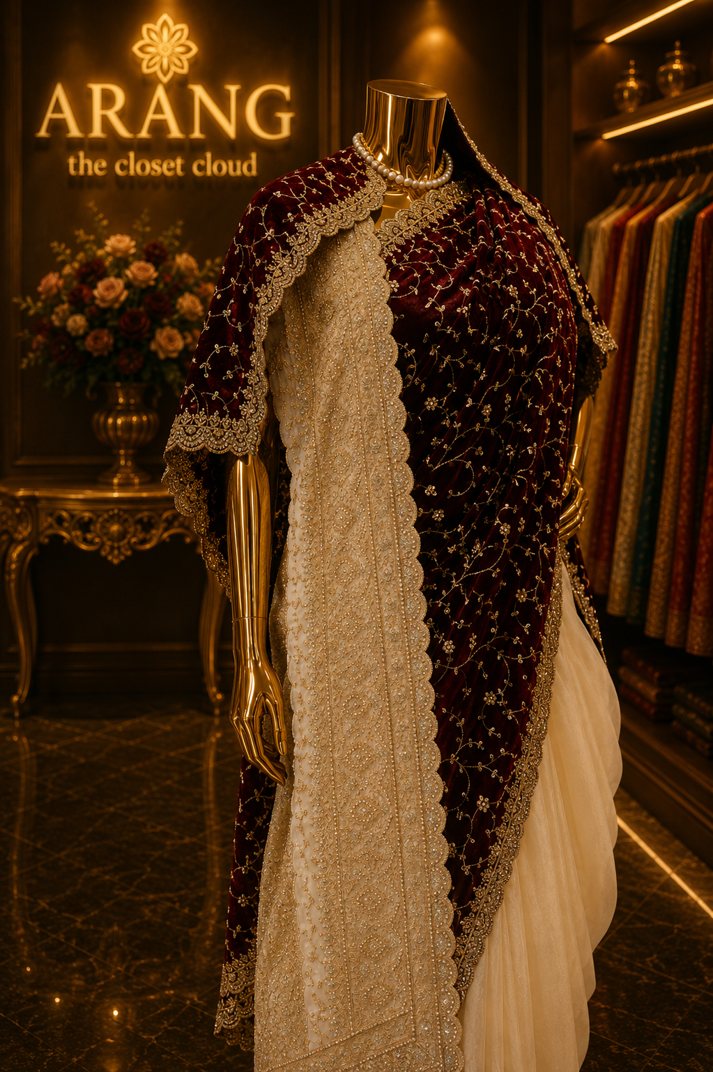 “The True White Duet” Premium Designer Saree With Veil