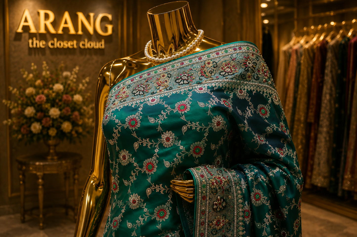"The Peacock Green" Premium Banarasi Silk Saree