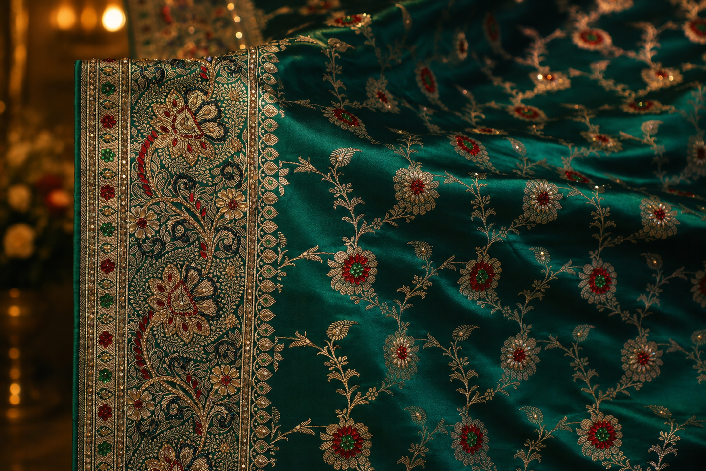 "The Peacock Green" Premium Banarasi Silk Saree