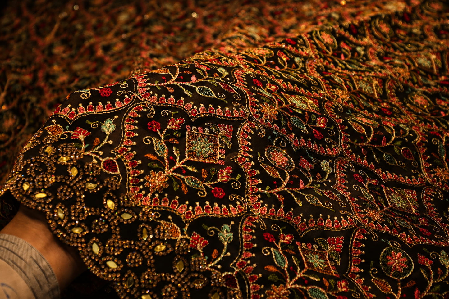 "The Pure Jet Black" Kashmiri Designer Georgette Saree
