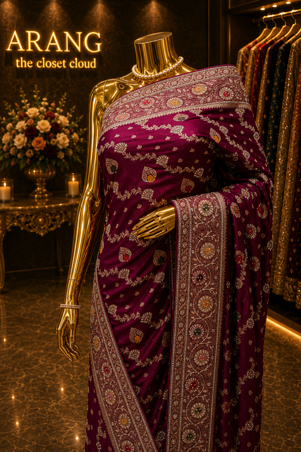 “The Royal Wine” Premium Bridal Banarasi Silk Saree