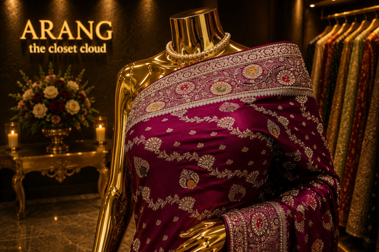 “The Royal Wine” Premium Bridal Banarasi Silk Saree