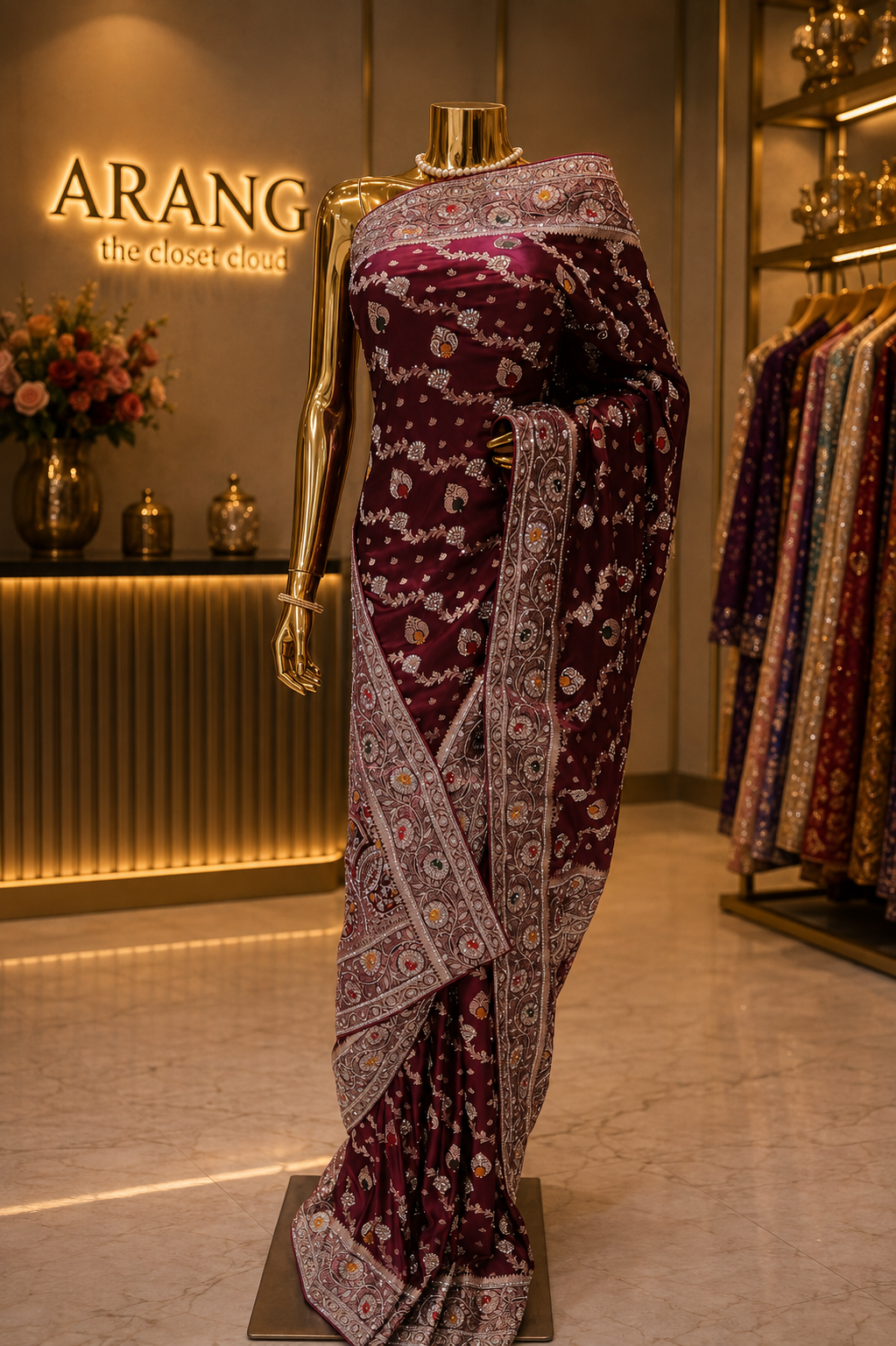 “The Royal Wine” Premium Bridal Banarasi Silk Saree