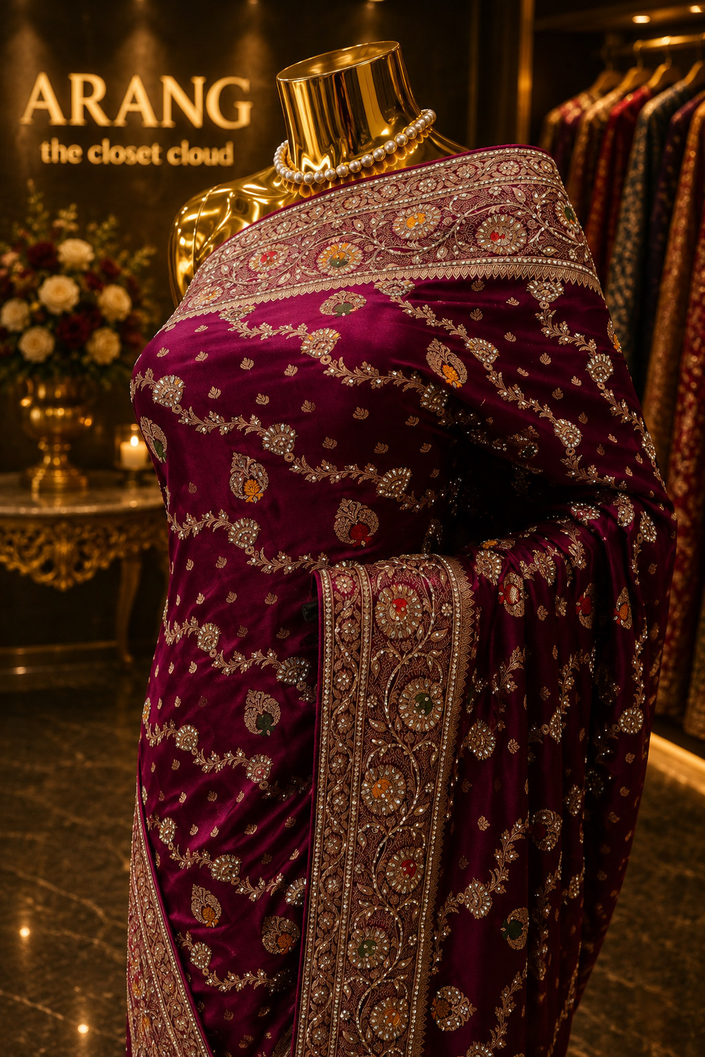 “The Royal Wine” Premium Bridal Banarasi Silk Saree