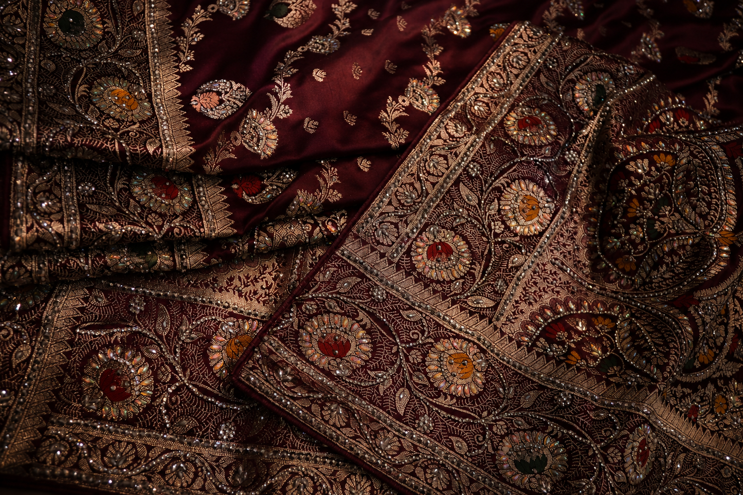 “The Royal Wine” Premium Bridal Banarasi Silk Saree