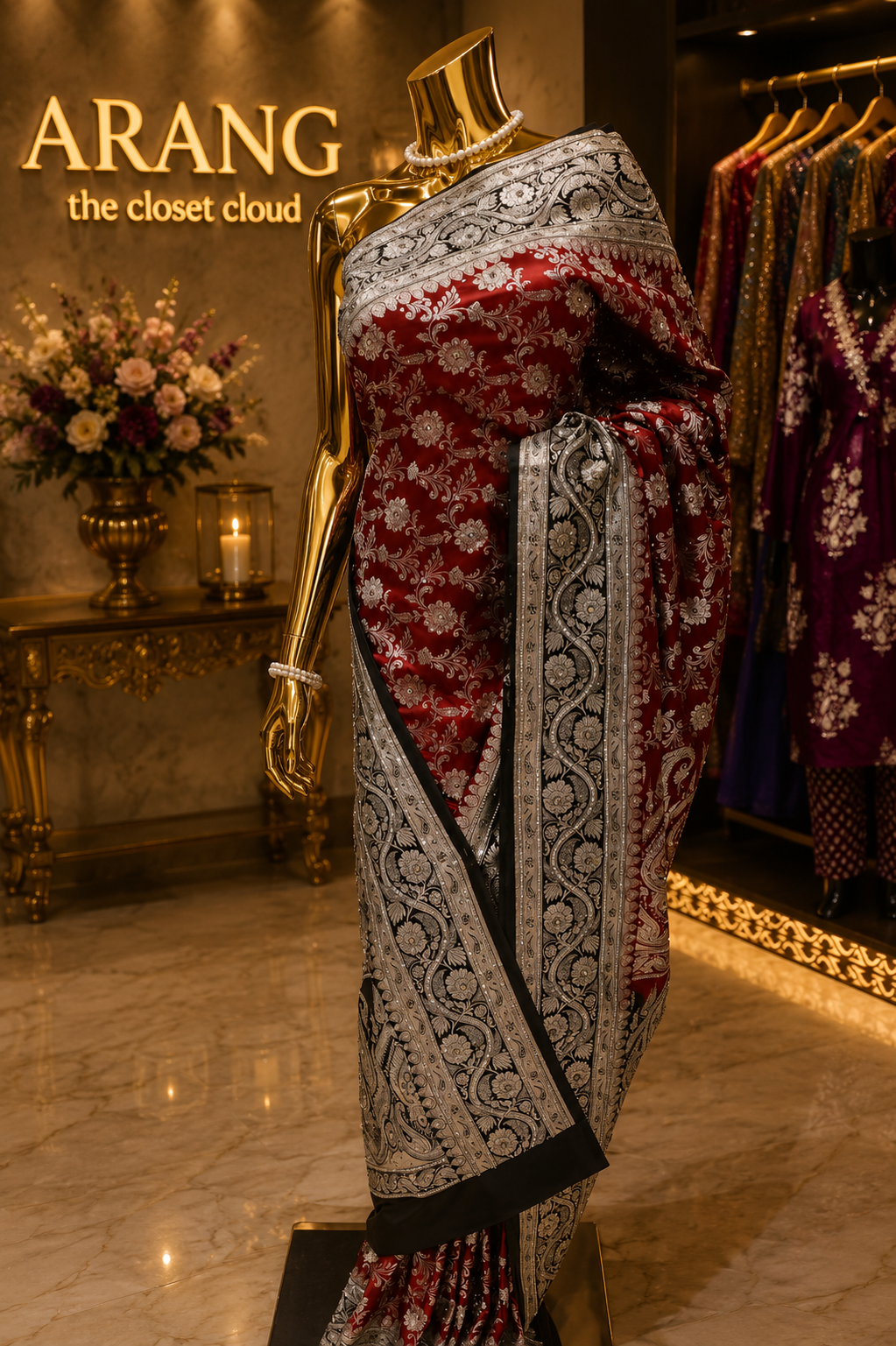 "The Maroon & Black Duet" Premium Banarasi Silk Saree