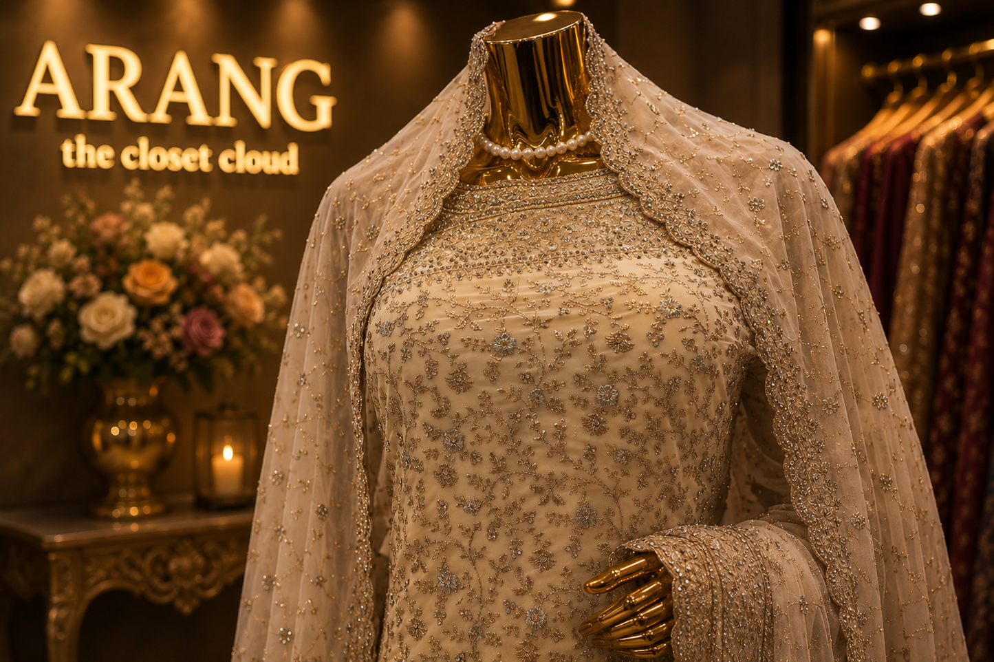“The Ceramic White” Premium Designer Saree with Veil