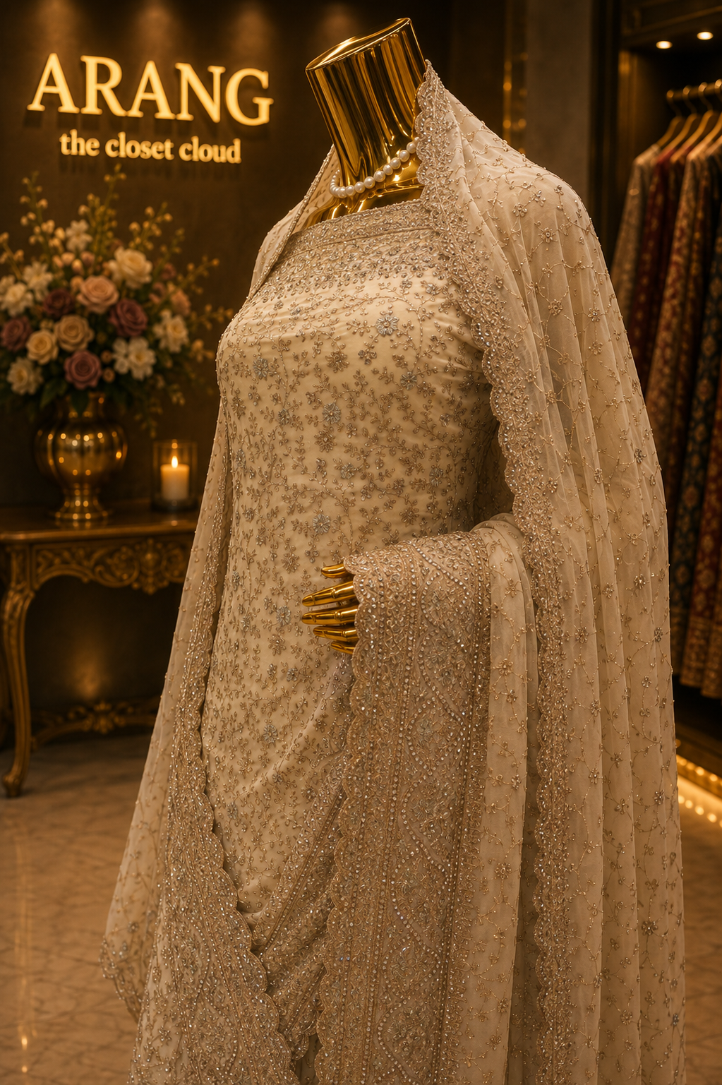 “The Ceramic White” Premium Designer Saree with Veil