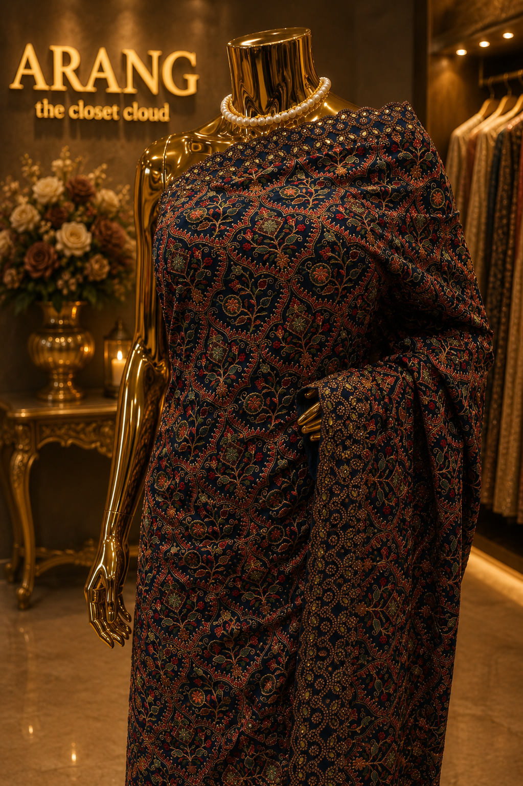 "The Teal Blue" Kashmiri Designer Georgette Saree
