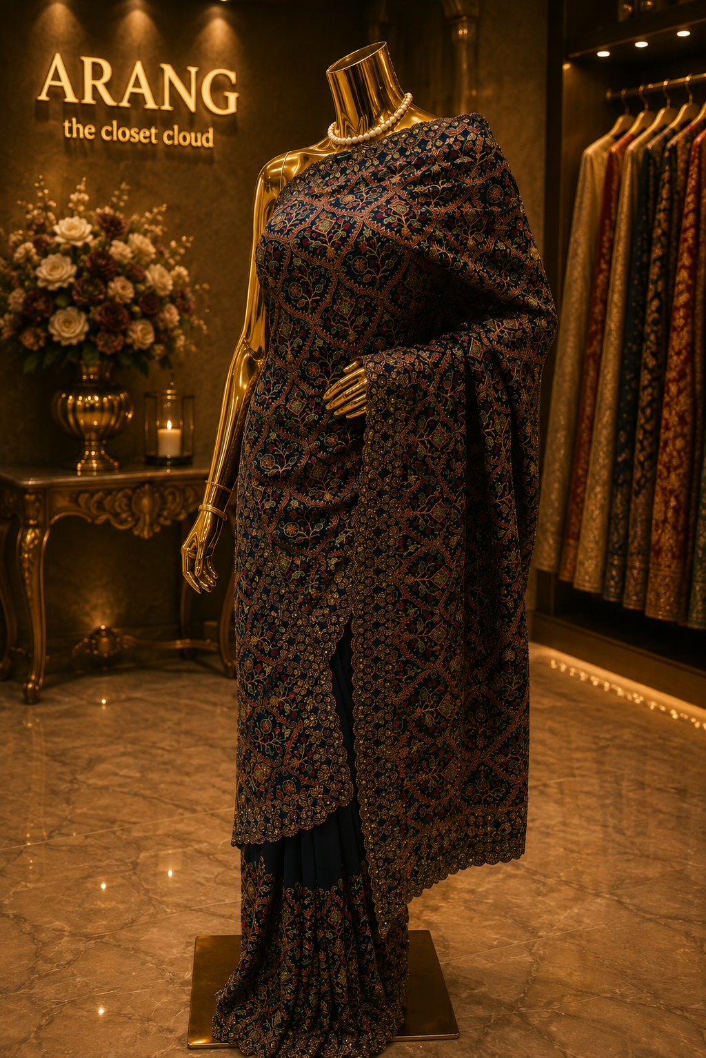 "The Teal Blue" Kashmiri Designer Georgette Saree