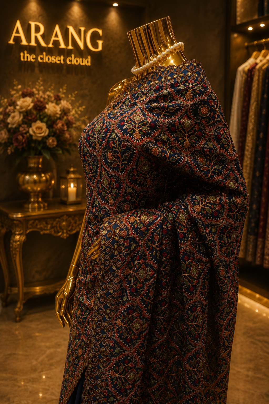 "The Teal Blue" Kashmiri Designer Georgette Saree