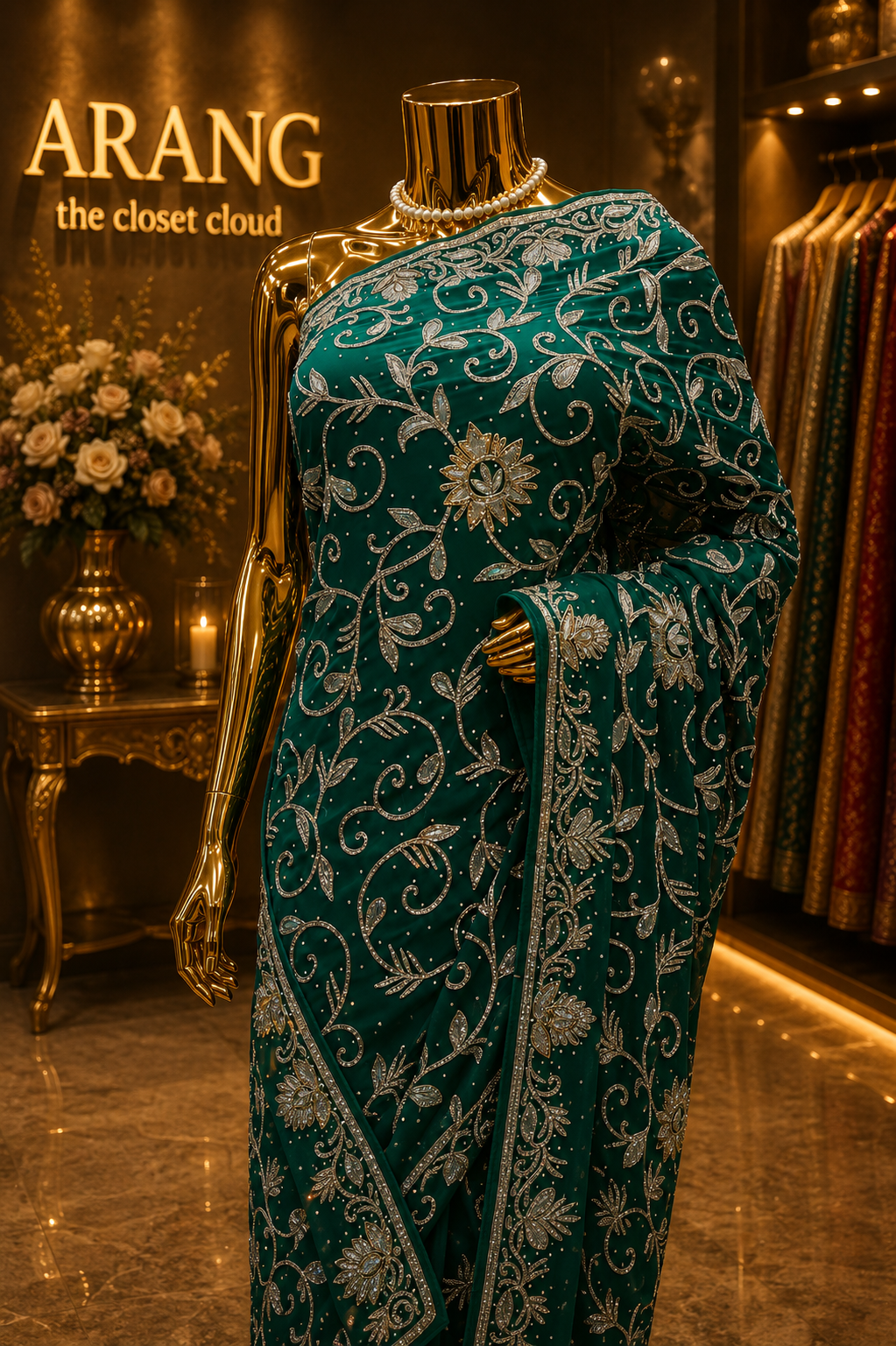 "The Peacock Green" Premium Handcrafted Saree