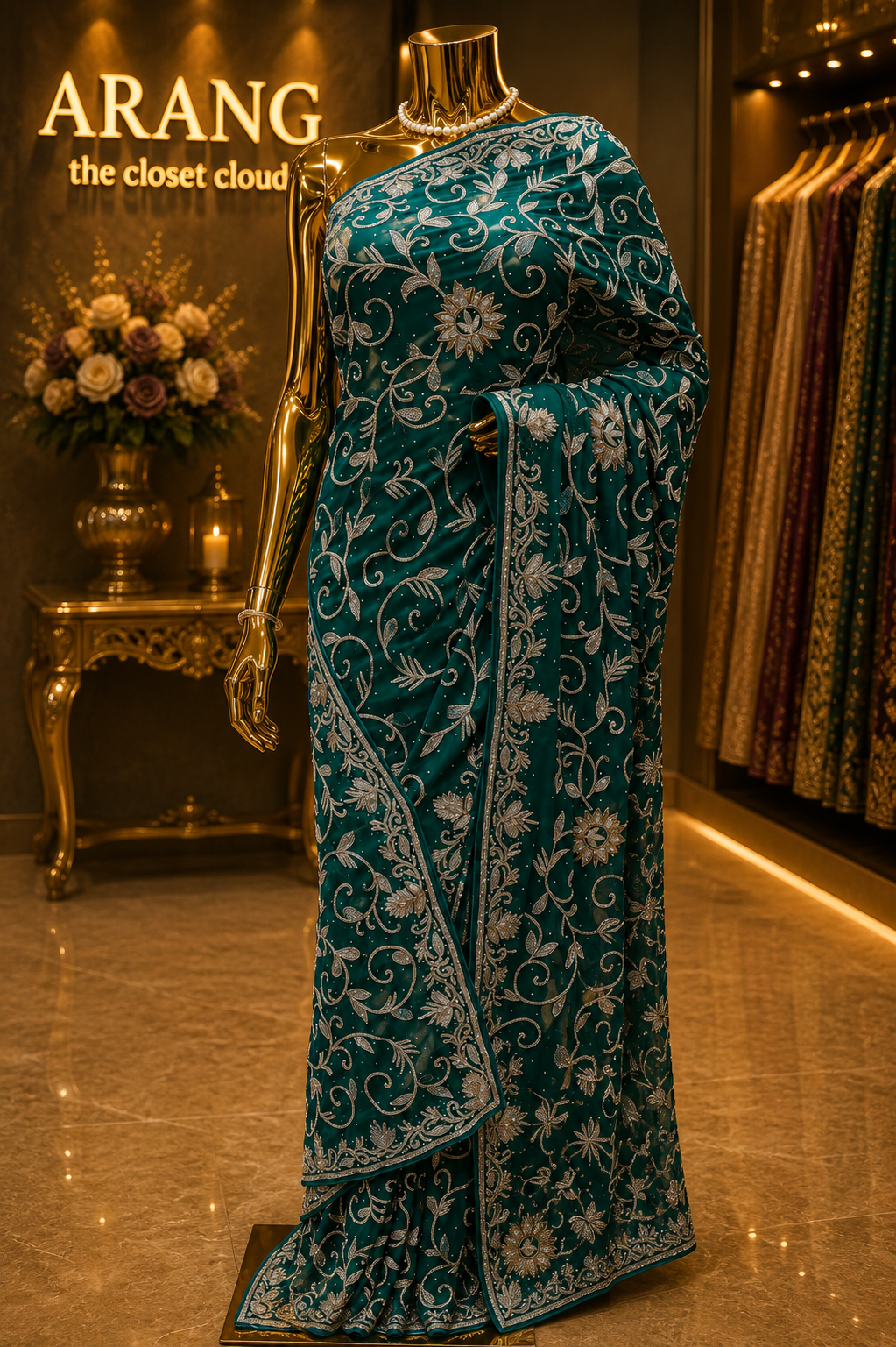 "The Peacock Green" Premium Handcrafted Saree