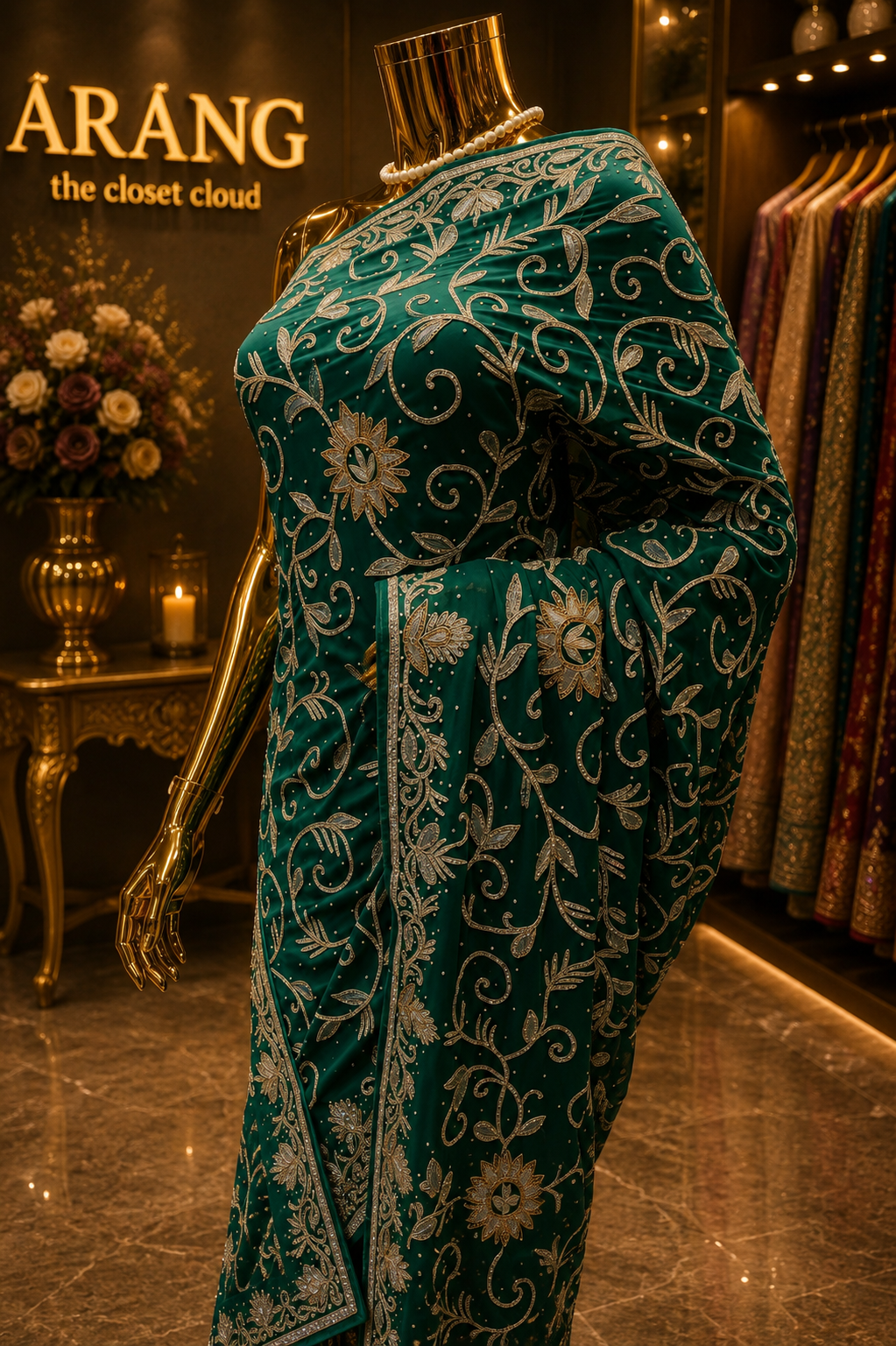 "The Peacock Green" Premium Handcrafted Saree