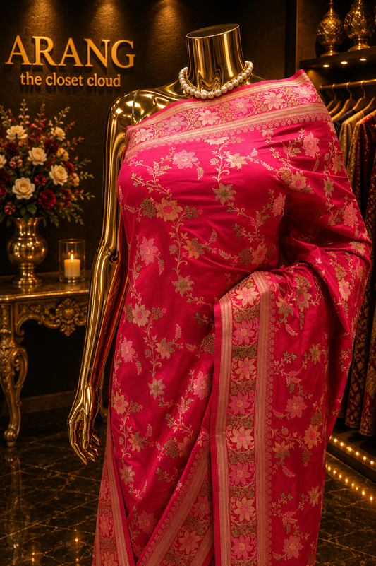 "The Rani Pink" Premium Pashmina Minakari Saree
