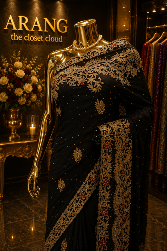“The Deep Raven Black” Premium Handcrafted Saree
