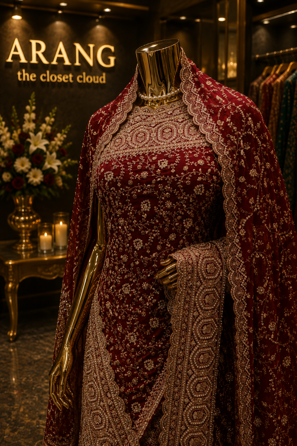 "The Dark Burgundy" Premium Bridal Saree with Veil