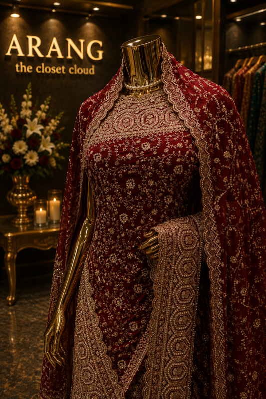 "The Dark Burgundy" Premium Bridal Saree with Veil