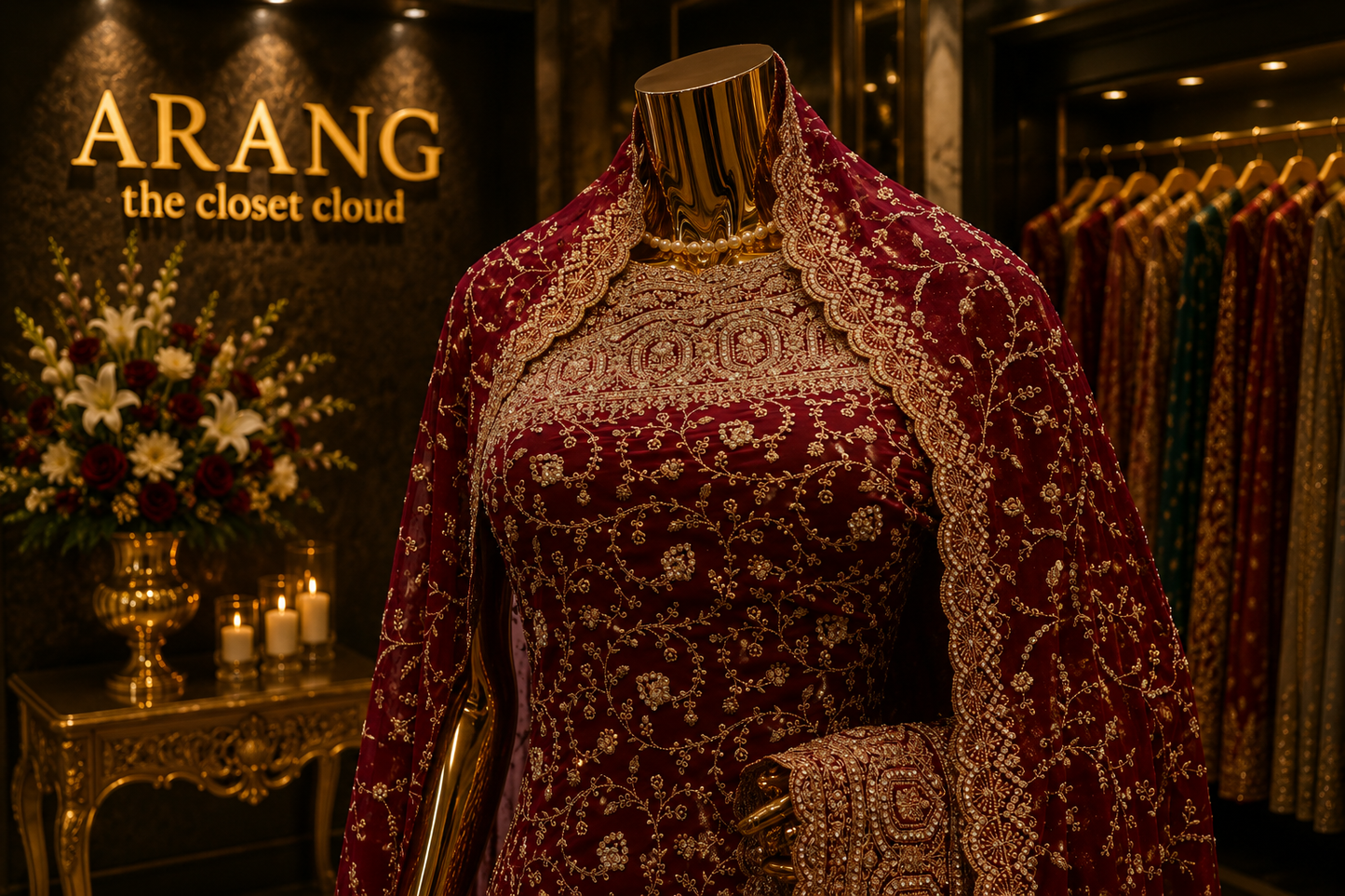 "The Dark Burgundy" Premium Bridal Saree with Veil