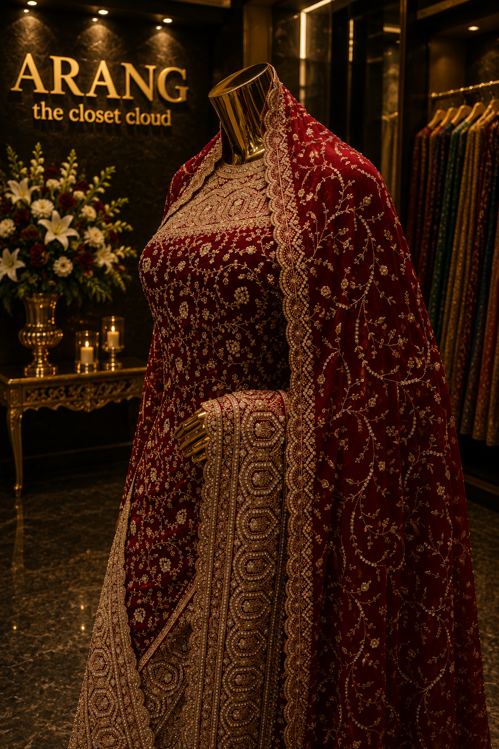 "The Dark Burgundy" Premium Bridal Saree with Veil