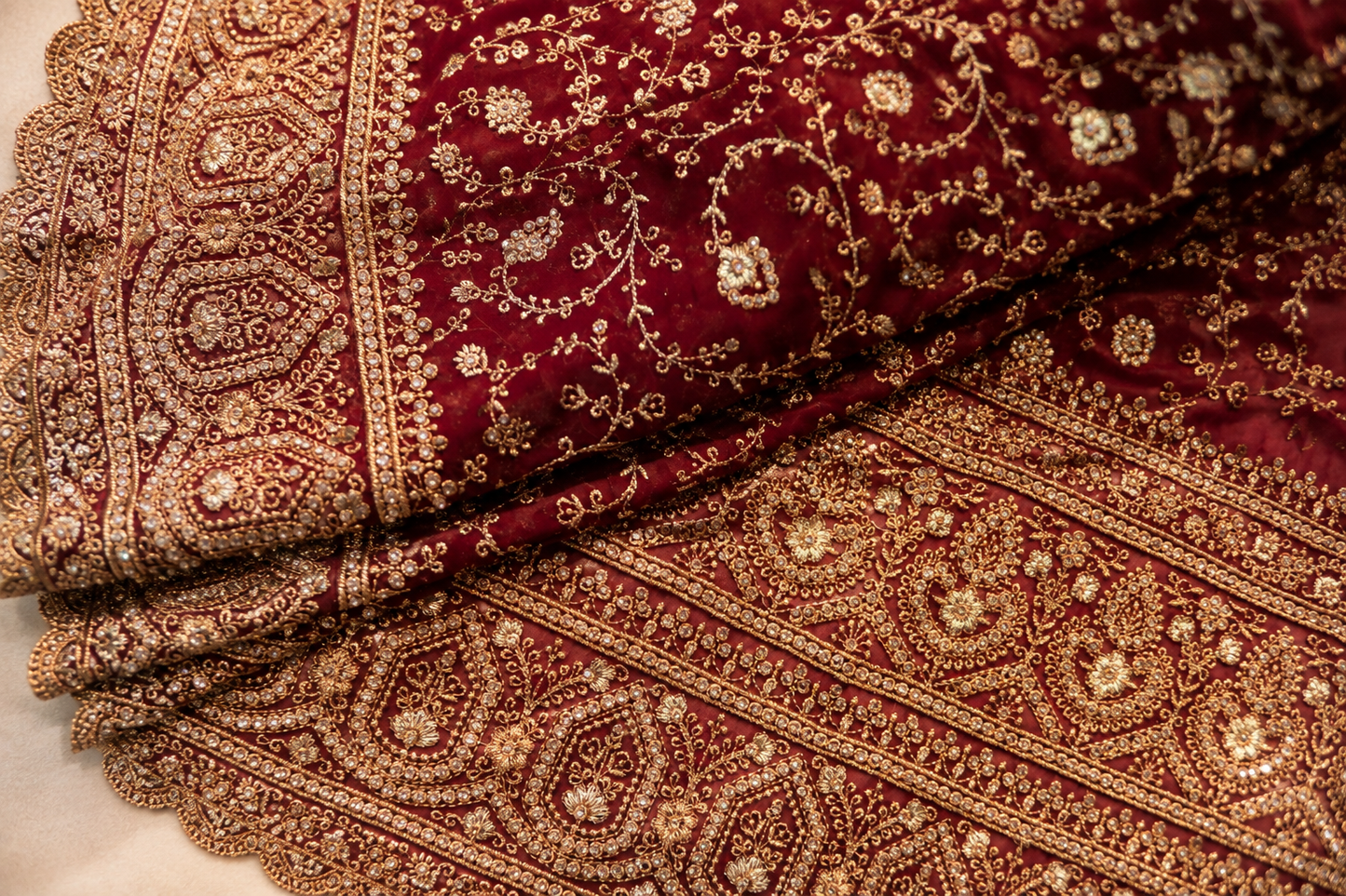 "The Dark Burgundy" Premium Bridal Saree with Veil