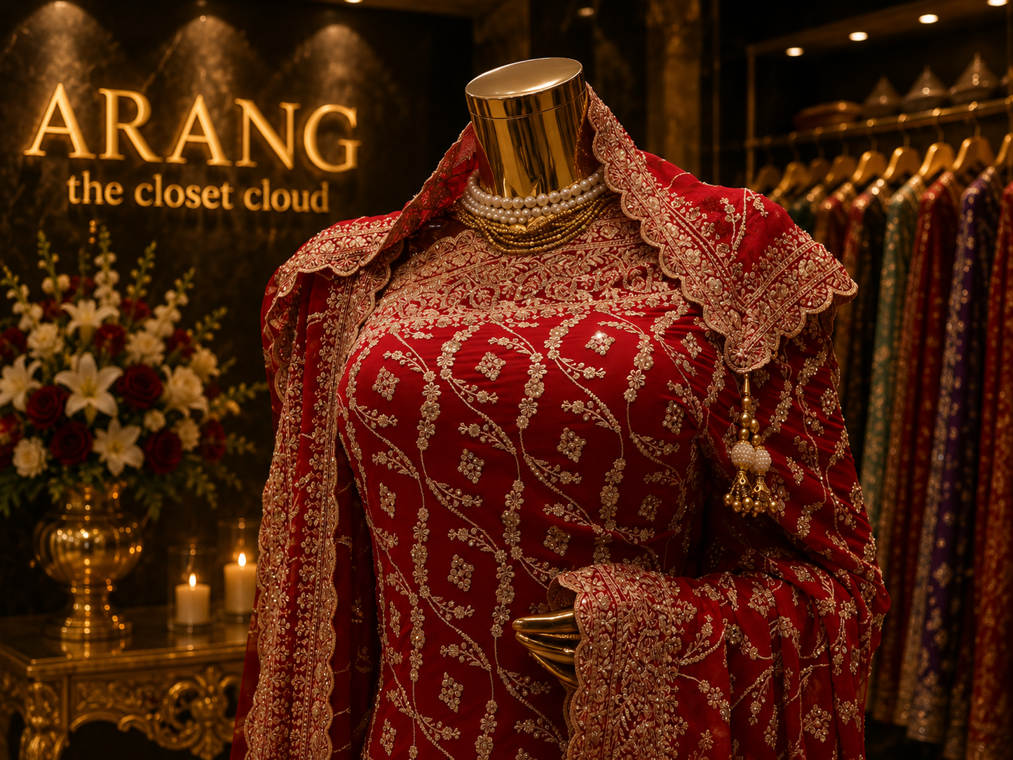“The Exquisite Crimson Red” Premium Designer Bridal Saree with Veil