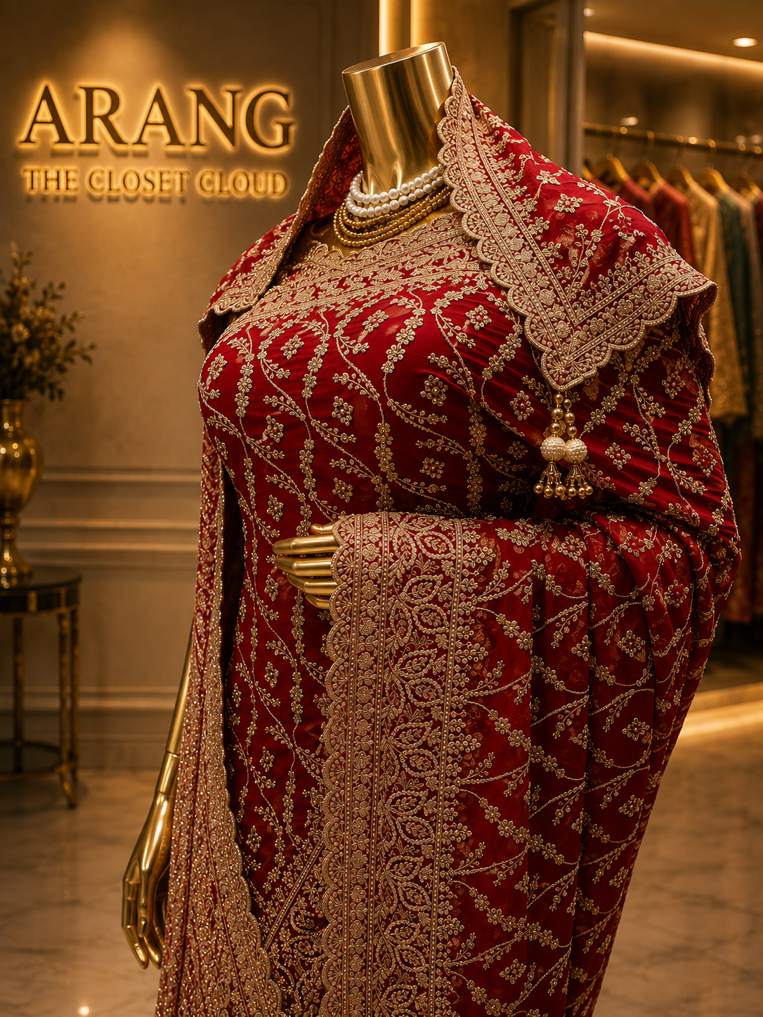 “The Exquisite Crimson Red” Premium Designer Bridal Saree with Veil