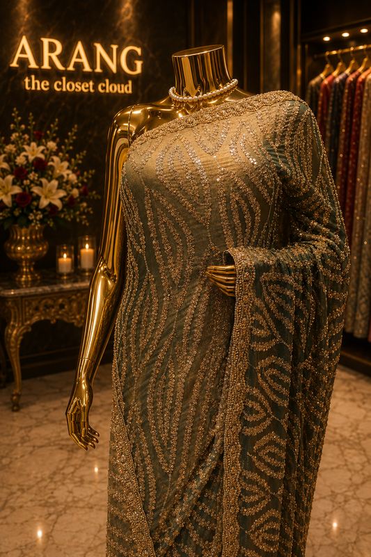“The Royal Olive Green” Premium Designer Saree