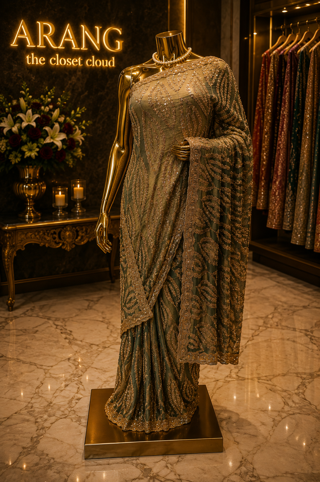 “The Royal Olive Green” Premium Designer Saree