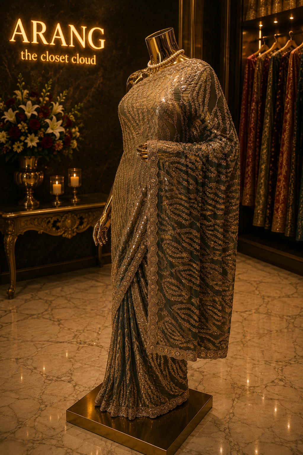 “The Royal Olive Green” Premium Designer Saree