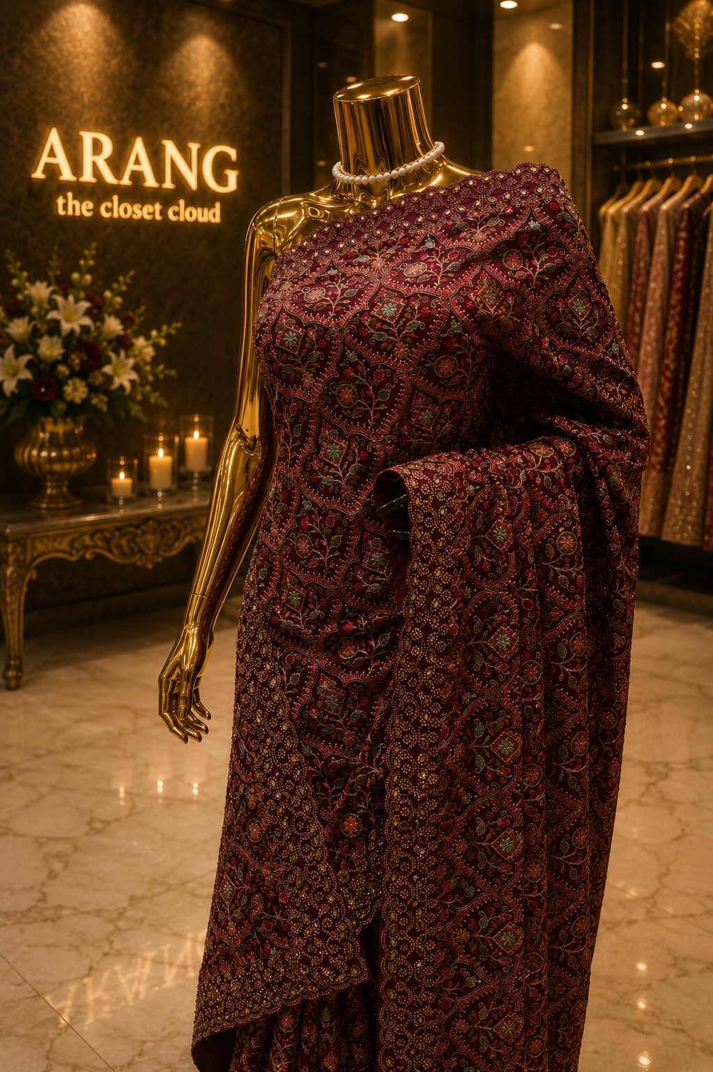 "The Wine Splash" Kashmiri Designer Georgette Saree